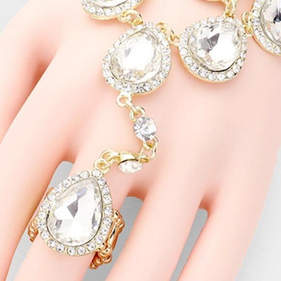 Bracelet Ring Combo Clear Crystal Rhinestone Pave Evening - Picture 3 of 7